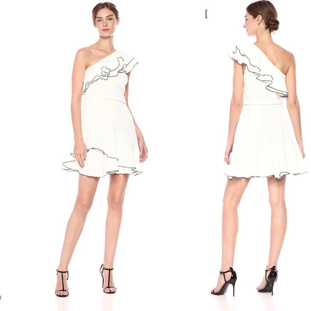 NWT $345 Halston Ruffled Asymmetric Dress in Chalk